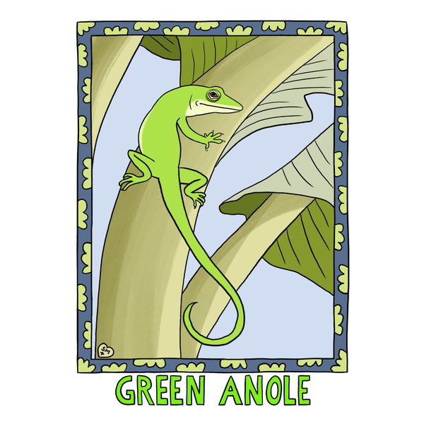 Green Anole + Banana Leaves