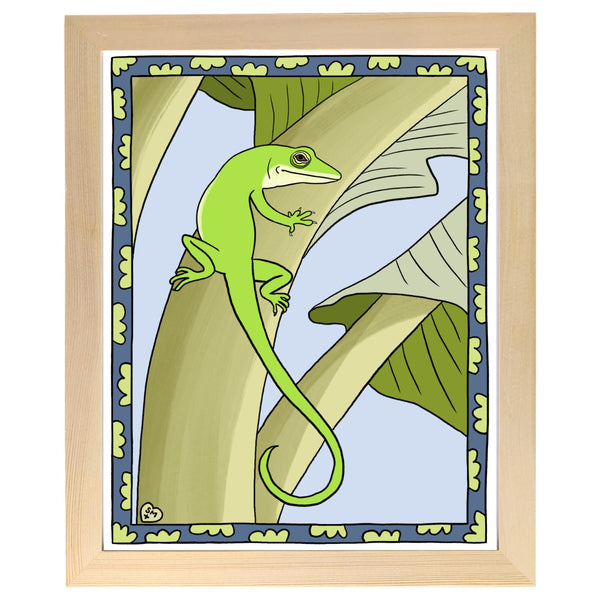 Green Anole + Banana Leaves