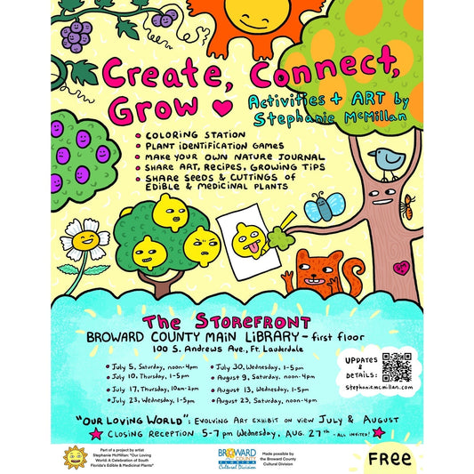 July & August dates: "Create/Connect/Grow"