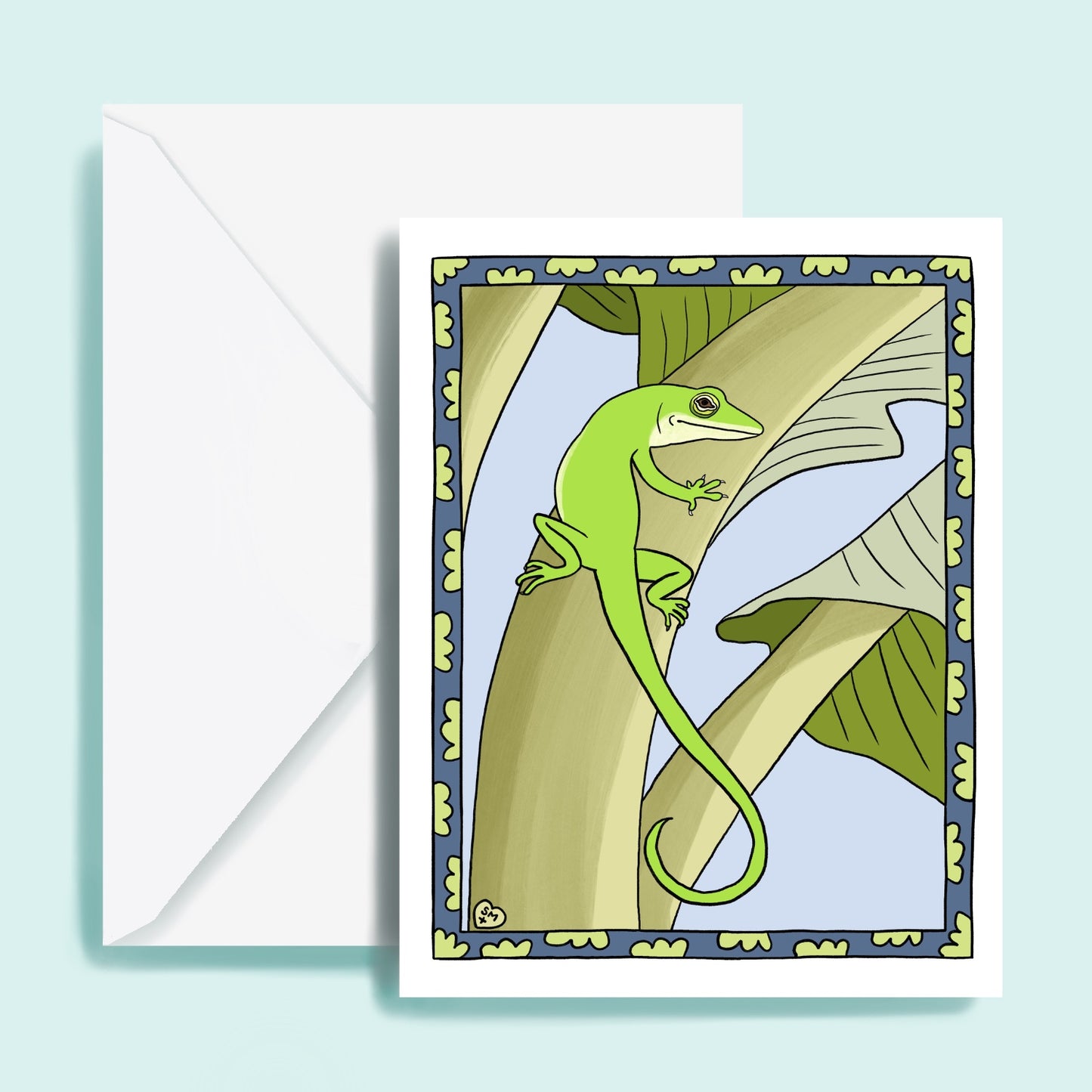 Green Anole + Banana Leaves