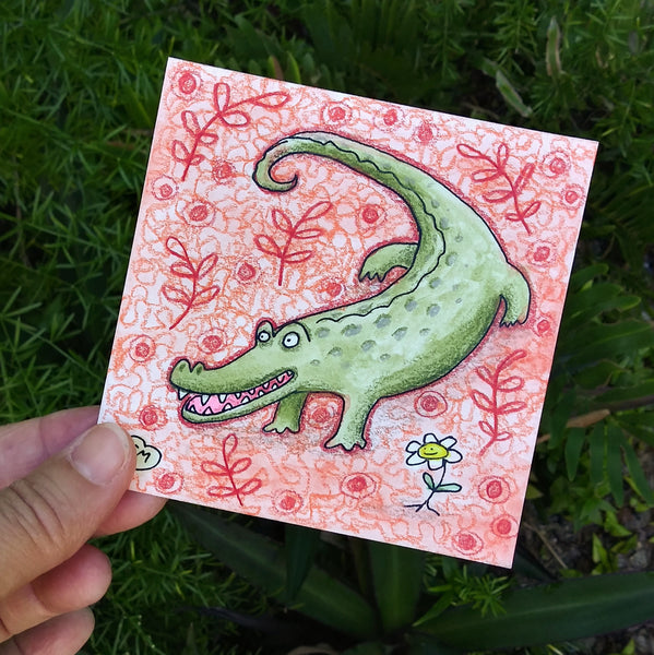 Alligator with Red Plants