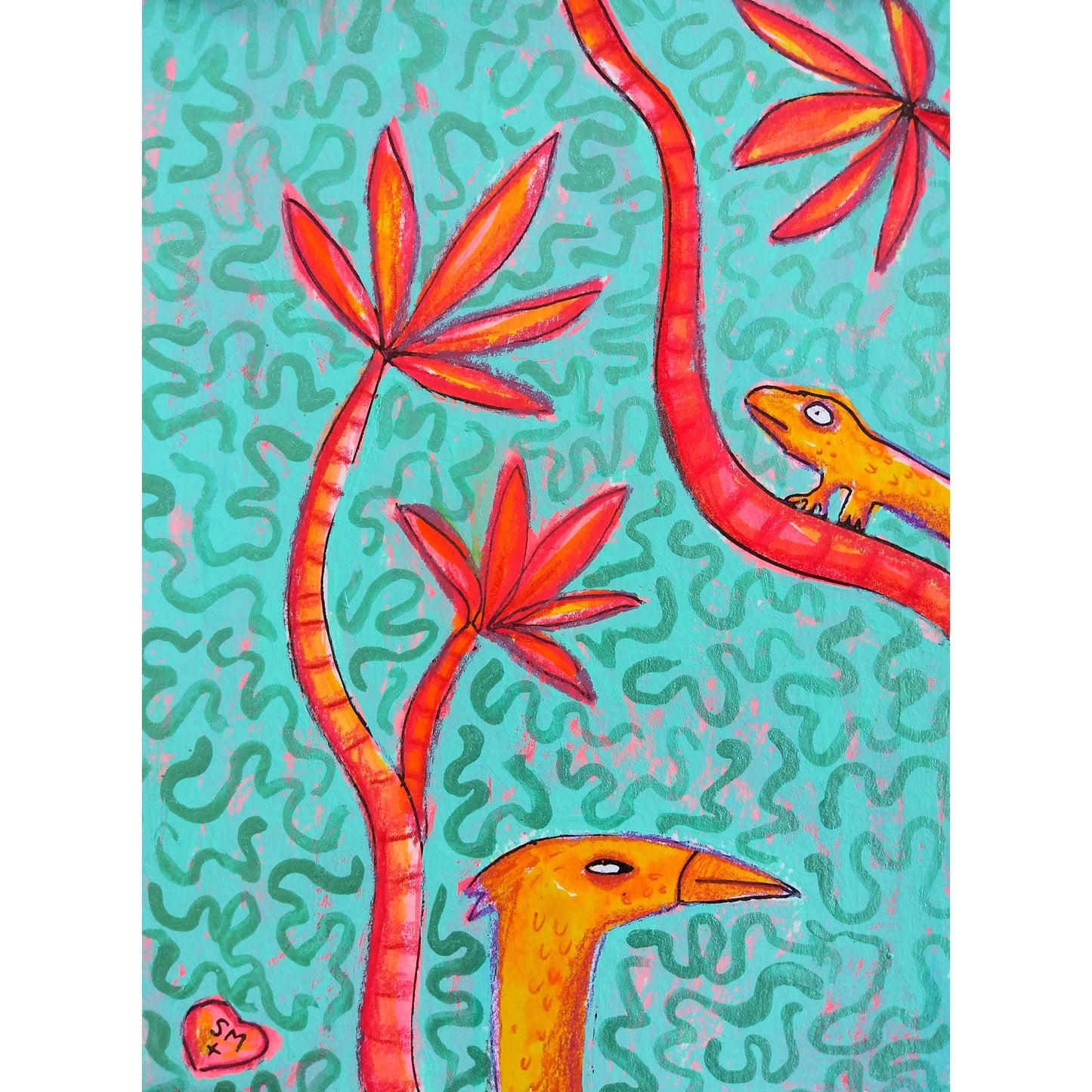 Orange Bird + Lizard