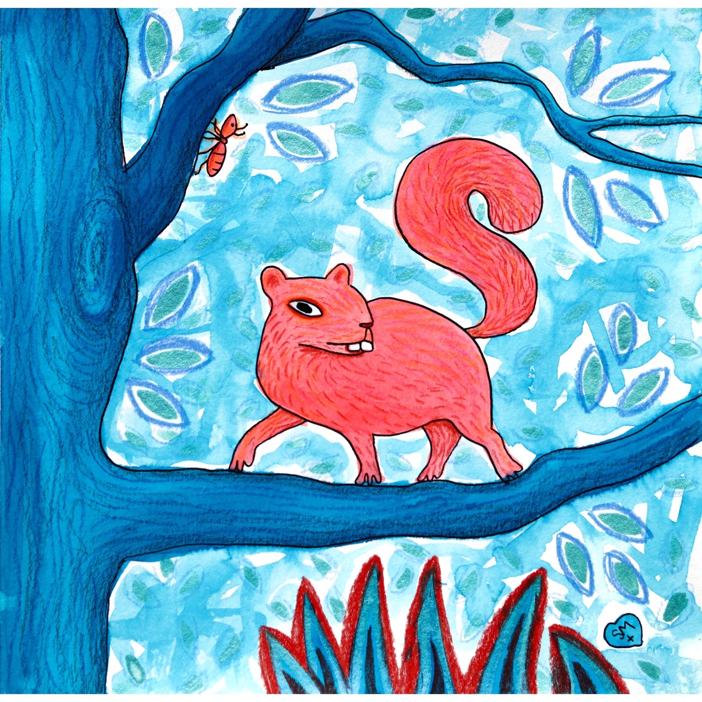 Red Squirrel + Ant + Blue Tree